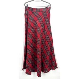 Womens Large Maxi Skirt Red Tartan Plaid Flannel Cozy Preppy Cottage Heritage